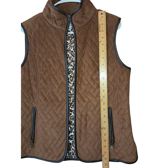 Tasha Polizzi Women's Collection Size L BrownFaux Swede Leopard Print Vest Jacke - Picture 12 of 13